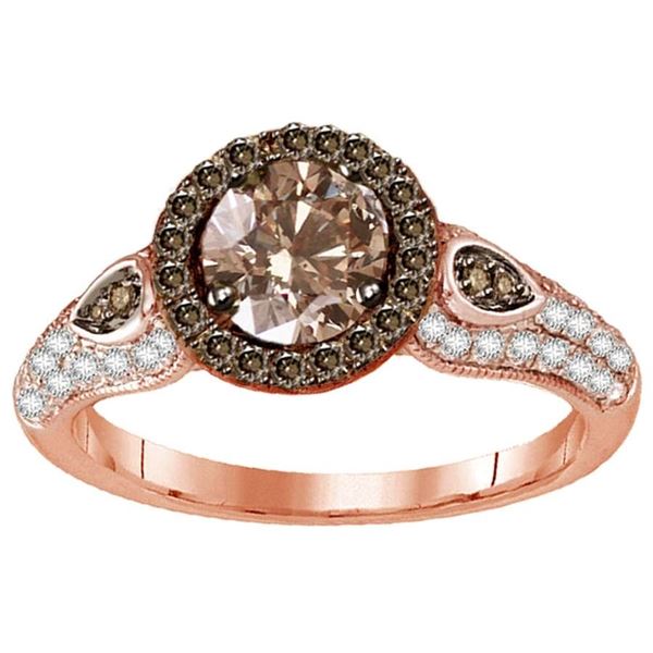 LADIES RING 1/2 CT WHITE/CHOCOLATE ROUND DIAMOND 14K ROSE GOLD