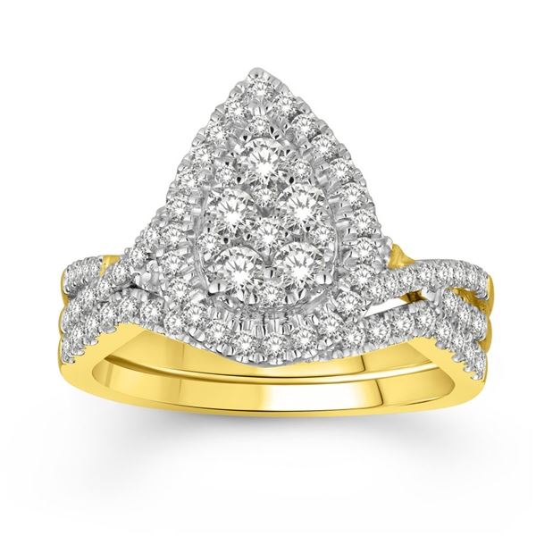 LADIES BRIDAL RING SET 1 CT ROUND DIAMOND 14K YELLOW GOLD