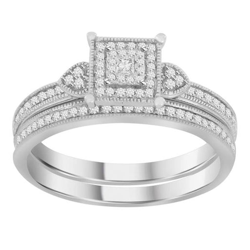 LADIES BRIDAL RING SET 1/3 CT ROUND/PRINCESS DIAMOND 10K WHITE GOLD