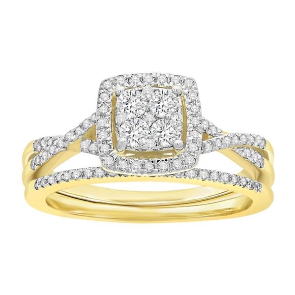 LADIES BRIDAL RING SET 1/2 CT ROUND DIAMOND 14K YELLOW GOLD