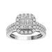 LADIES RING 1 CT ROUND/BAGUETTE DIAMOND 14K WHITE GOLD