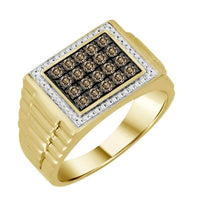 Thumbnail for MEN'S RING 5/8 CT ROUND WHITE/CHOCOLATE DIAMOND 10K YELLOW GOLD