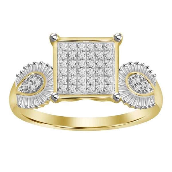 LADIES RING 3/8 CT ROUND/BAGUETTE DIAMOND 10K YELLOW GOLD
