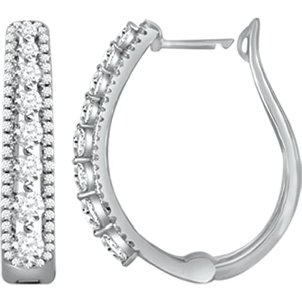 LADIES HOOPS EARRING 1/2 CT ROUND DIAMOND 10K WHITE GOLD