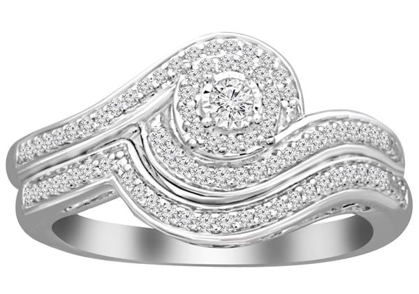 LADIES BRIDAL RING SET 1/3 CT ROUND DIAMOND 10K WHITE GOLD
