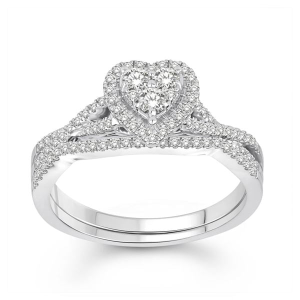 LADIES BRIDAL RING SET 1/2 CT ROUND DIAMOND 14K WHITE GOLD