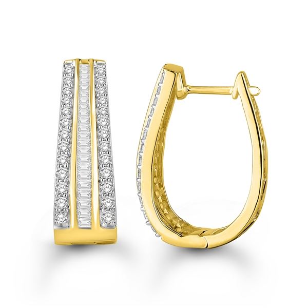LADIES HOOPS 1 1/2 CT ROUND/BAGUETTE DIAMOND 10K YELLOW GOLD