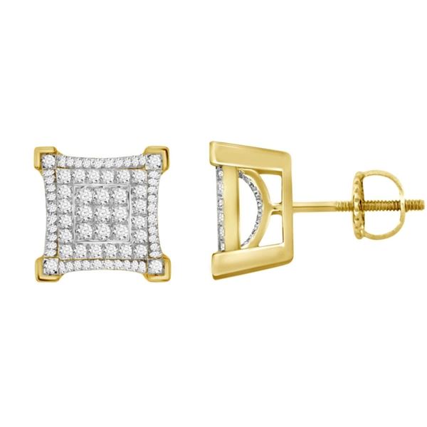 MEN'S EARRINGS 1 CT ROUND DIAMOND 10K YELLOW GOLD