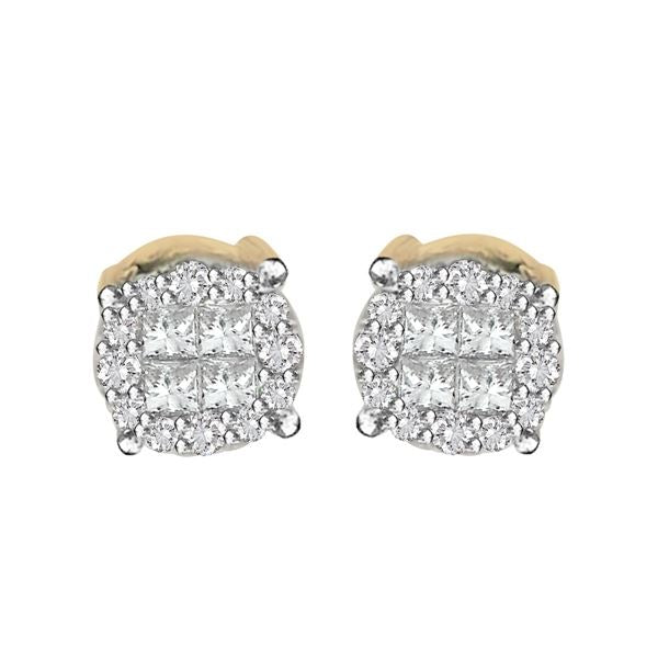 LADIES EARRINGS 1 CT ROUND/PRINCESS DIAMOND 14K WHITE GOLD