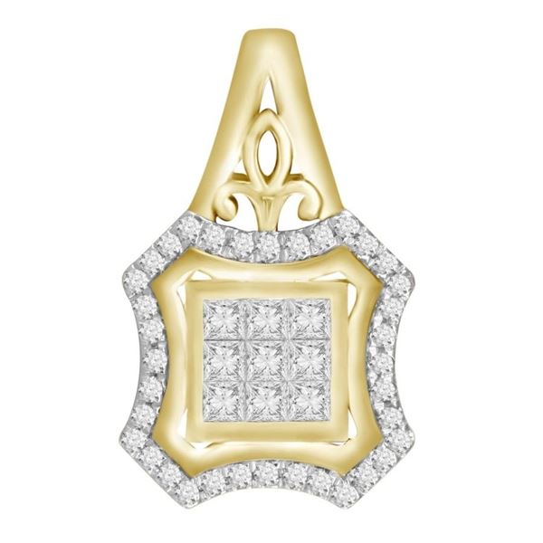 LADIES PENDANT 1/3 CT ROUND/PRINCESS DIAMOND 10K YELLOW GOLD