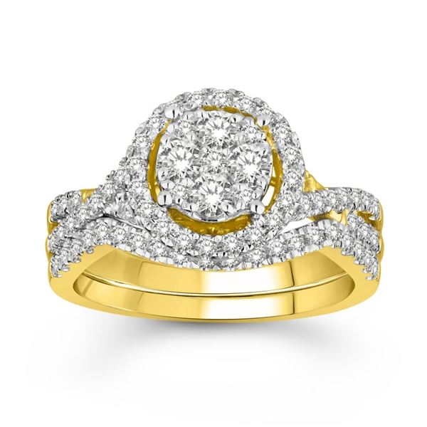 LADIES BRIDAL RING SET 1 CT ROUND DIAMOND 14K YELLOW GOLD