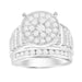 LADIES RING 2 CT ROUND/BAGUETTE DIAMOND 10K WHITE GOLD