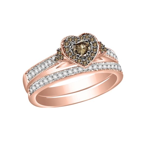 LADIES RING 1/2 CT WHITE/CHOCOLATE ROUND DIAMOND 14K ROSE GOLD