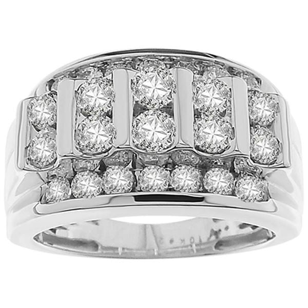 MEN'S RING 2 CT ROUND DIAMOND 10K WHITE GOLD