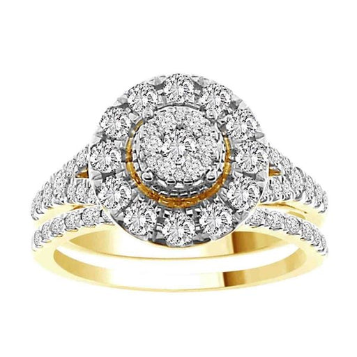 LADIES BRIDAL RING SET 1 1/4 CT ROUND DIAMOND 14K YELLOW GOLD