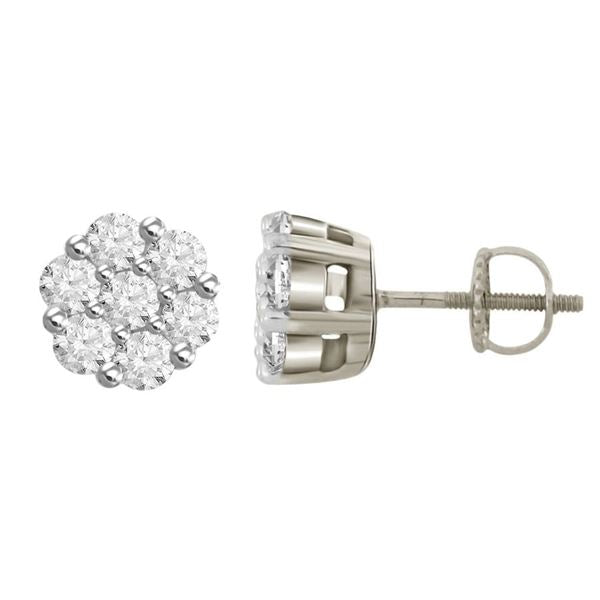 LADIES EARRING 1 CT ROUND DIAMOND 14K WHITE GOLD