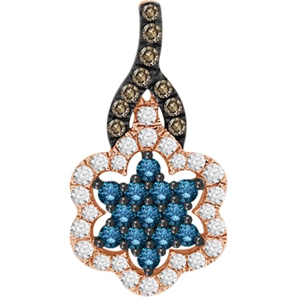 LADIES PENDANT 1/2 CT ROUND/BLUE/CAPPUCCINO DIAMOND 10K ROSE GOLD