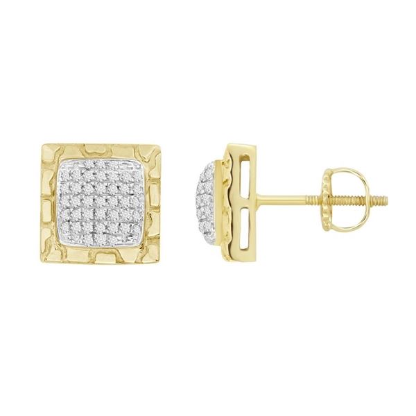 MEN'S EARRINGS 1/5 CT ROUND DIAMOND 10K YELLOW GOLD