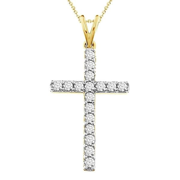 LADIES CROSS PENDANT 1/2 CT ROUND DIAMOND 10K YELLOW GOLD