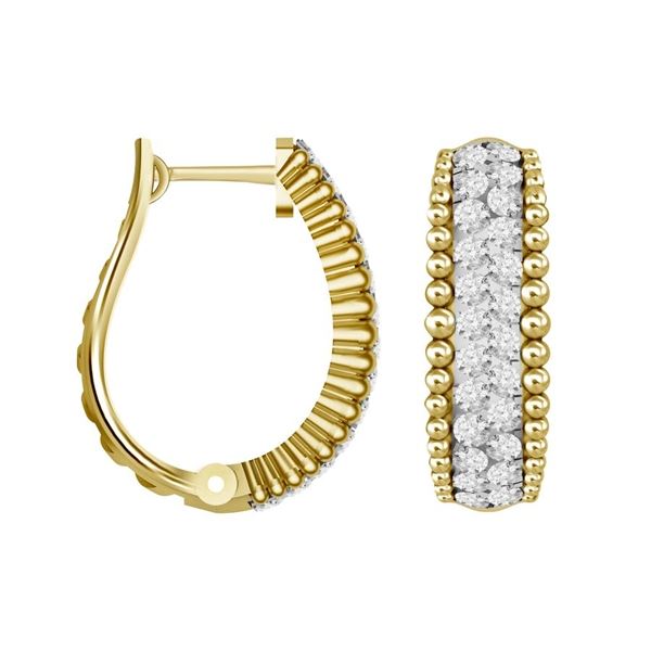 LADIES HOOPS 1/2 CT ROUND DIAMOND 10K YELLOW GOLD