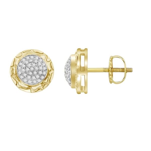 MEN'S EARRINGS 1/6 CT ROUND DIAMOND 10K YELLOW GOLD