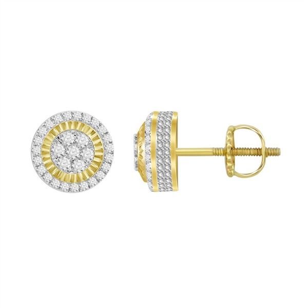 MEN'S EARRINGS 1/2 CT ROUND DIAMOND 10K YELLOW GOLD