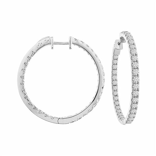 LADIES HOOPS 7 CT ROUND DIAMOND 14K WHITE GOLD