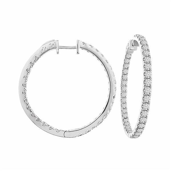 LADIES HOOPS 5 CT ROUND DIAMOND 14K WHITE GOLD