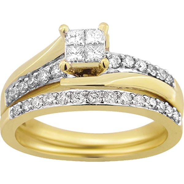 LADIES BRIDAL RING SET 3 CT ROUND/PRINCESS DIAMOND 14K YELLOW GOLD