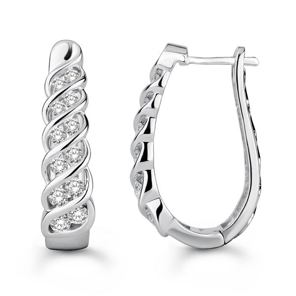 LADIES HOOPS 1 1/2 CT ROUND DIAMOND 10K WHITE GOLD