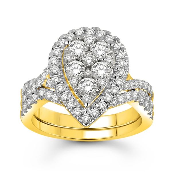 LADIES BRIDAL RING SET 1 1/2 CT ROUND DIAMOND 14K YELLOW GOLD