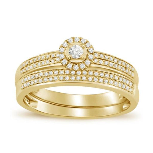 LADIES BRIDAL RING SET 1/4 CT ROUND DIAMOND 10K YELLOW GOLD