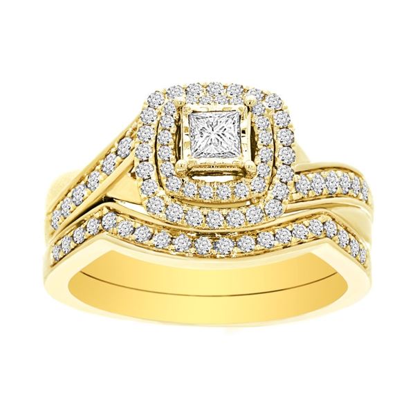 LADIES BRIDAL RING SET 5/8 CT ROUND/PRINCESS DIAMOND 14K YELLOW GOLD