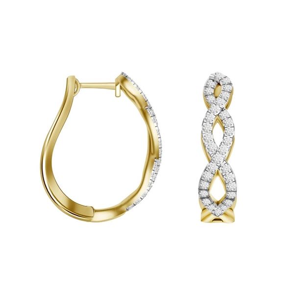 LADIES HOOPS 1/4 CT ROUND DIAMOND 10K YELLOW GOLD