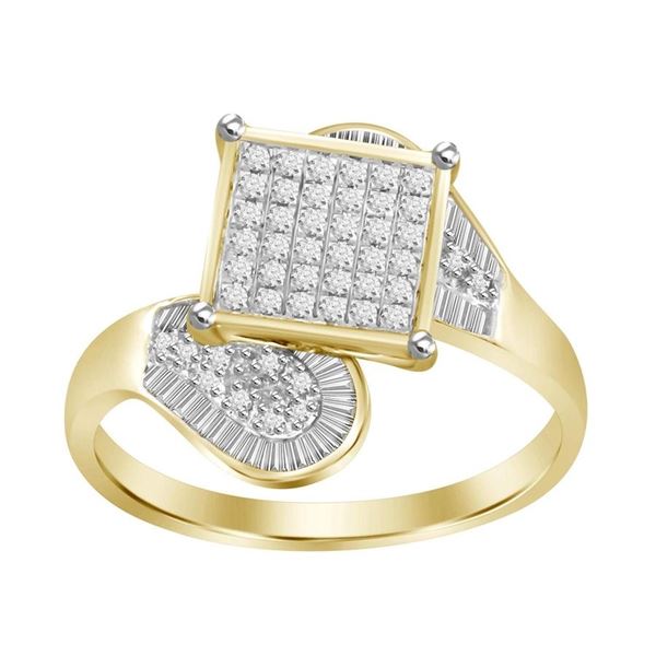 LADIES RING 3/8 CT ROUND/BAGUETTE DIAMOND 10K YELLOW GOLD