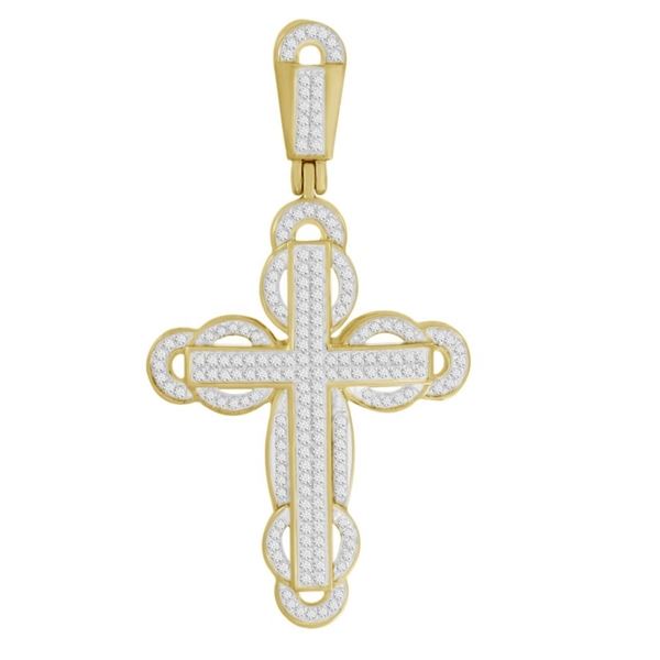 MEN'S CROSS 5/8 CT ROUND DIAMOND 10K YELLOW GOLD