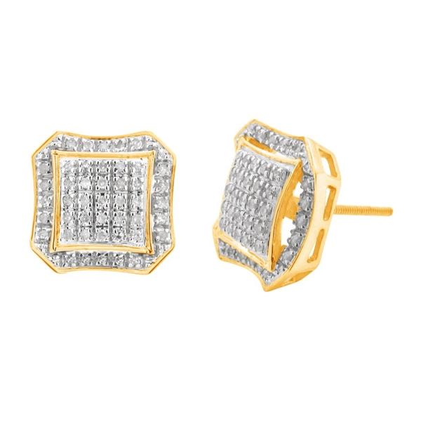 MEN'S EARRINGS 1/3 CT ROUND DIAMOND 10K YELLOW GOLD
