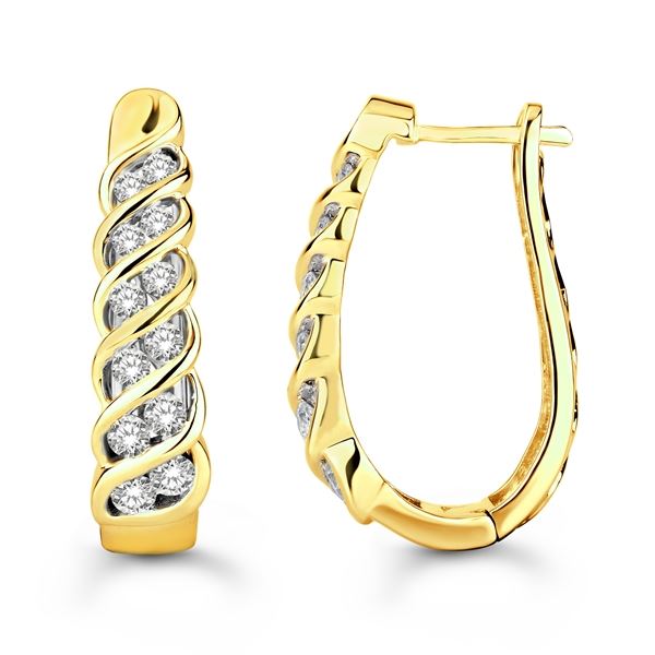LADIES HOOPS 1 1/2 CT ROUND DIAMOND 10K YELLOW GOLD