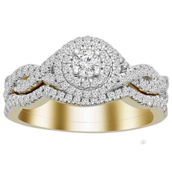 LADIES BRIDAL RING SET 1/2 CT ROUND DIAMOND 14K YELLOW GOLD
