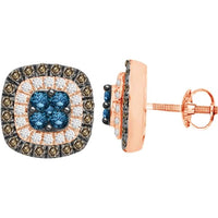 Thumbnail for LADIES EARRINGSS 1 CT WHITE/CHOCOLATE/BLUE ROUND DIAMOND 14K ROSE GOLD