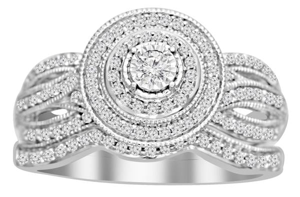 LADIES BRIDAL RING SET 1/2 CT ROUND DIAMOND 10K WHITE GOLD