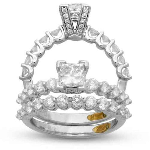 LADIES BRIDAL RING SET 2 CT ROUND/PRINCESS DIAMOND 14K WHITE GOLD