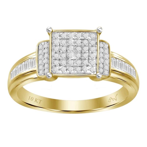 LADIES RING 1/4 CT ROUND/BAGUETTE DIAMOND 10K YELLOW GOLD