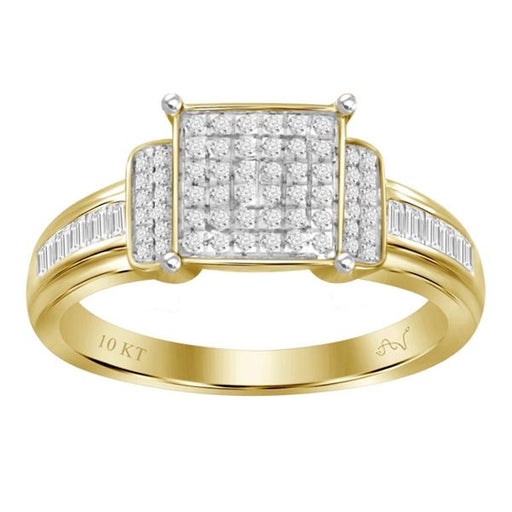 LADIES RING 1/4 CT ROUND/BAGUETTE DIAMOND 10K YELLOW GOLD