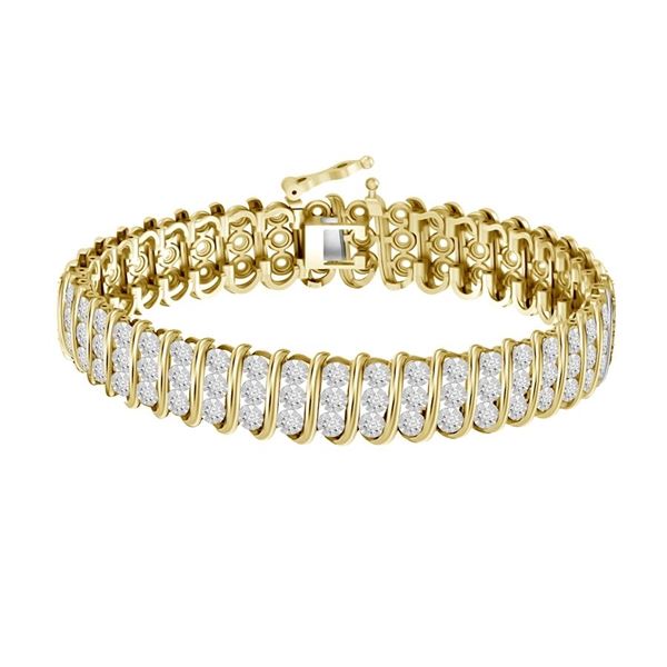 LADIES BRACELET 2 CT ROUND DIAMOND SILVER YELLOW PLATED