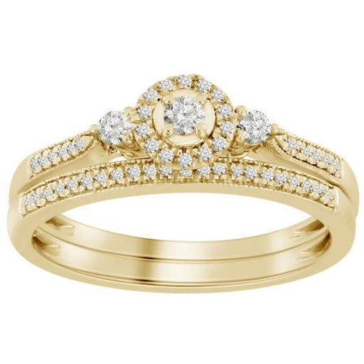 LADIES BRIDAL RING SET 1/4 CT ROUND DIAMOND 10K YELLOW GOLD