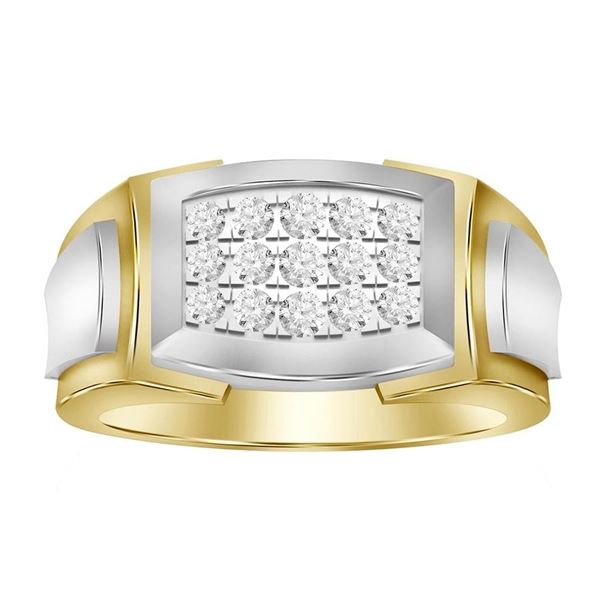 MEN'S RING 1/2 CT ROUND DIAMOND 10K TT WHITE & YELLOW GOLD