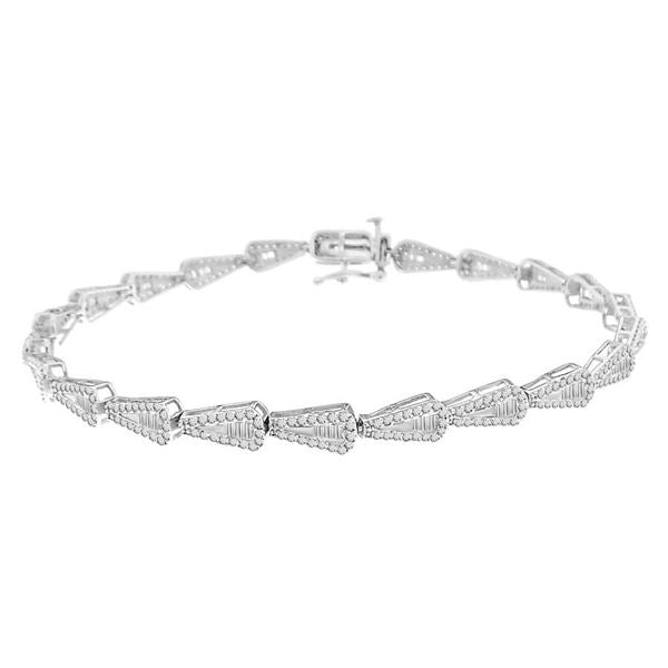 LADIES BRACELET 1 CT ROUND/BAGUETTE DIAMOND 10K WHITE GOLD