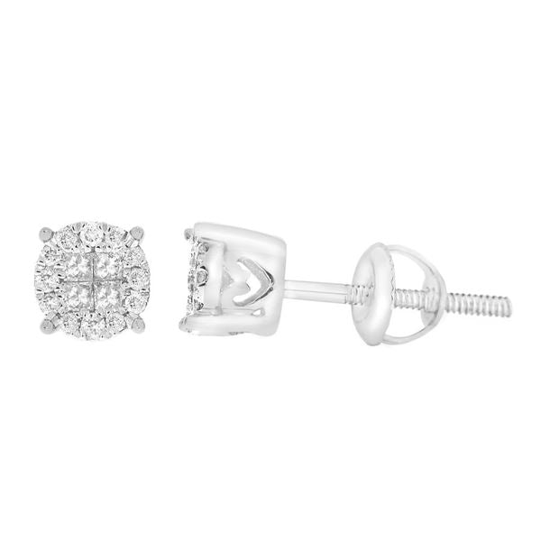 LADIES EARRINGS 1/4 CT ROUND/PRINCESS INV DIAMOND 10K WHITE GOLD