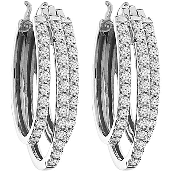 LADIES HOOPS 1/2 CT ROUND DIAMOND 10K WHITE GOLD